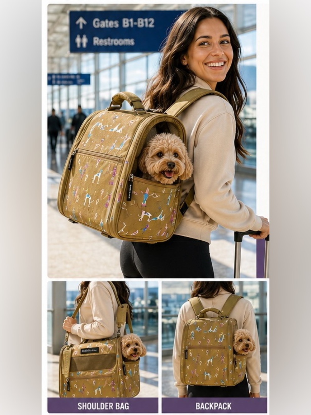 Nicki Nicole Miller Pet Carrier Backpack Convertible Airline Approved Travel Bag